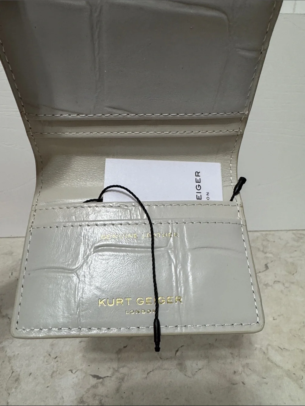 Kurt Geiger Leather Compact Chelsea Wallet with Gold Hardware -bone NWT and box